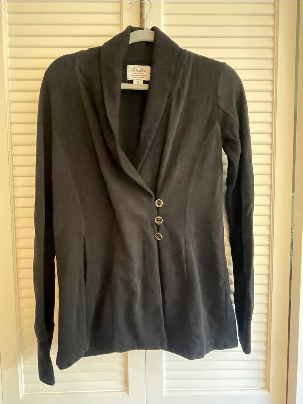 Lucky Lotus Knit Black Collar Button Cardigan Jacket